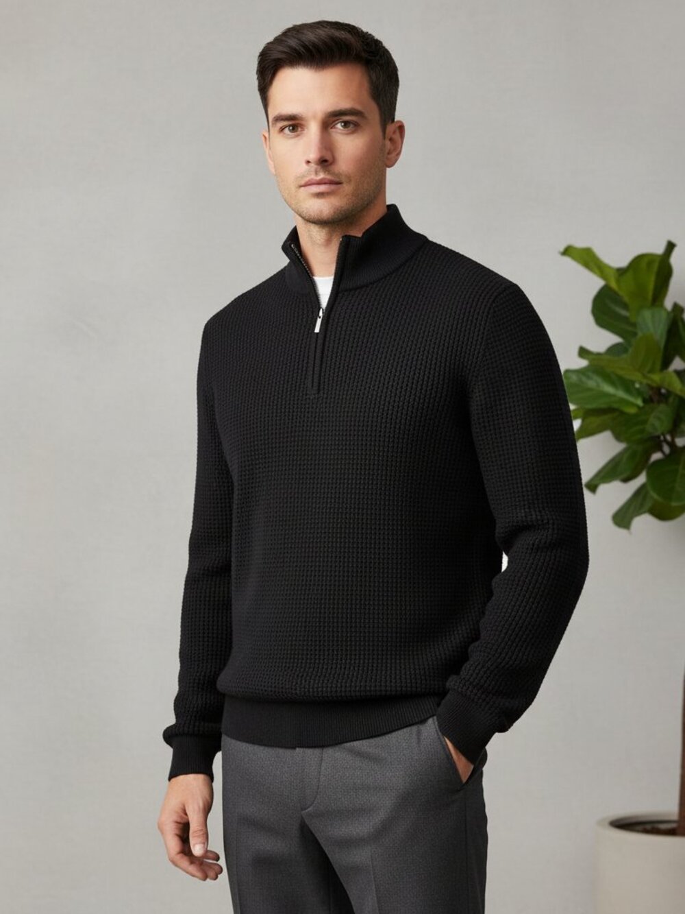 Ted Baker Jaylon Wool Blend Quarter Zip Sweater Navy Size 4 Flawed